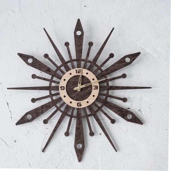 Mid Century Modern wall clock ,Starburst wall clock, Sunburst wall clock, Atomic wall clock, Modern wall clock numbers, Nursery wall clock