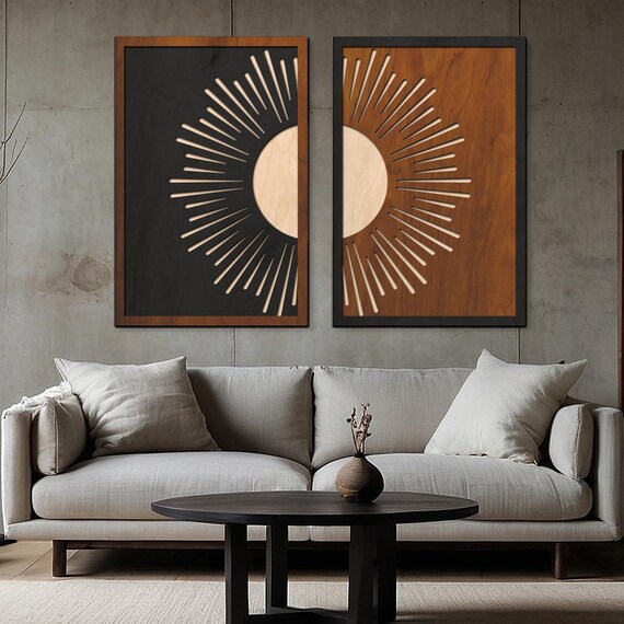 Wood Sun Wall Art,wood Wall Art Set of 2,wood Sun Wall Decor