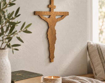 Rustic Plywood Crucifix Wall Art, Jesus Christ Cross, Christian Home Decor