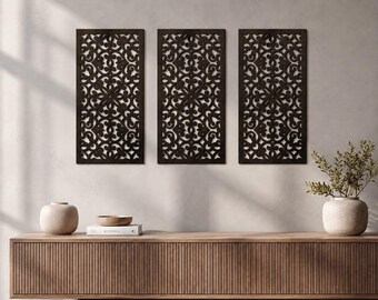Moroccan Panel, Arabic Wall Art, 3 Panel Wall Decor, Wooden