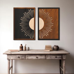 Wood sun wall art,Wood wall art set of 2,Wood sun wall decor,Sunshine wall hanging,Layered wood wall art,Sunset wall art,Sunburst wall art