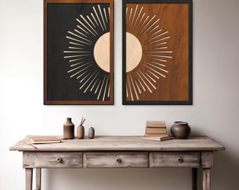 Wood Sun Wall Art,wood Wall Art Set of 2,wood Sun Wall Decor