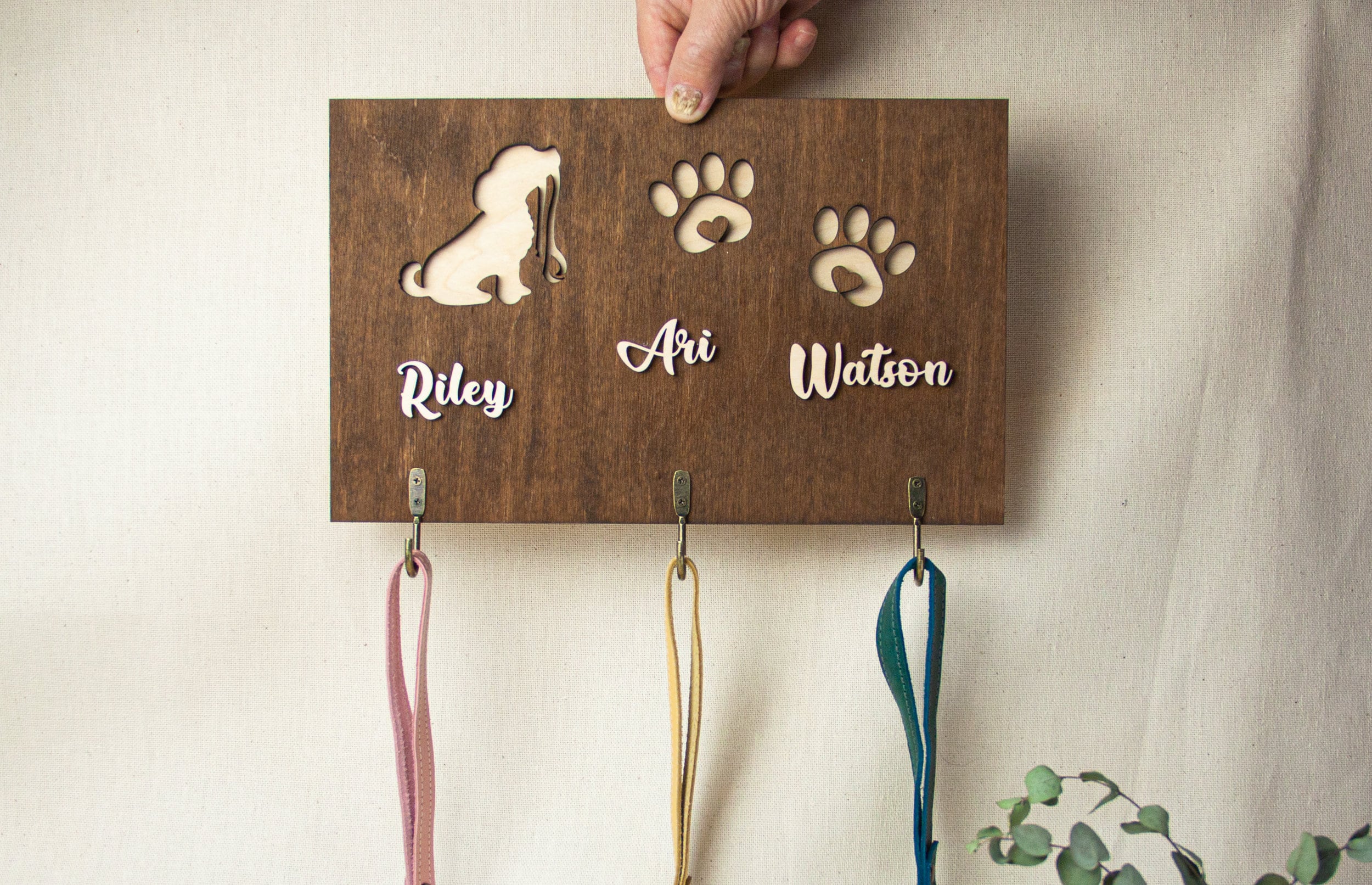 Dog leash holder for wall Personalized leash holder Wood dog Etsy