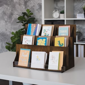 Suporte para exibição de cartões comemorativos, Suporte para exibição de madeira, Suporte para cartão postal, Prateleira de exibição, Suporte para cartão comemorativo, Suporte para exibição de adesivos, Suporte para cartão postal