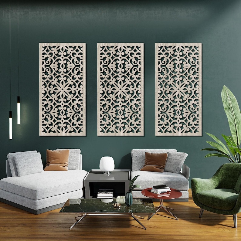 3 set of Moroccan Panel,Arabic Wall Art,Wooden Lattice,Boho Wood Wall Art 3 set,Wood Wall Decor Panel,Traditional Art,Moroccan lattice panel image 3