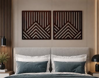 Geometric Plywood Wall Art Set of 2 | Modern Laser Cut Wall Decor | Abstract Wooden Wall Panels for Living Room Bedroom Entryway
