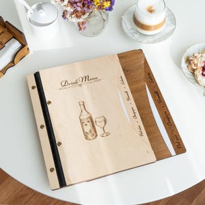 Porta menú de restaurante, Porta menú de bebidas, Porta menú de bar, Porta menú de cócteles de madera, Porta menú de bar de cócteles, Porta menú personalizado, Carpeta de menú de madera