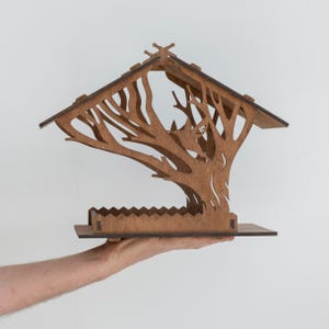 Comedero para pájaros, comedero para pájaros de madera para exteriores, casa para pájaros colgante para exteriores, casa para pájaros de madera para jardín, comedero para pájaros de madera