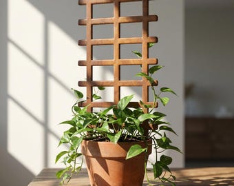 MCM Wooden Plant Trellis, Minimalist Plywood Support, Climbing Plant Stake, Mid-Century Decor