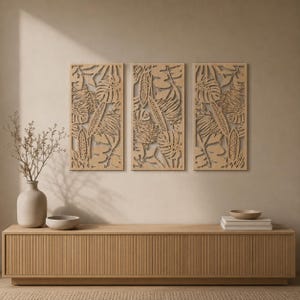 葉っぱの壁飾り、木製ウォールアート3点セット、木製ウォールアート 