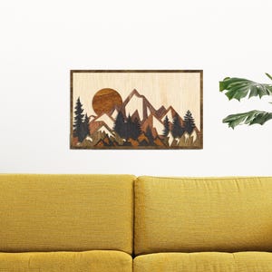 Mountain wood wall art, Mountain wood carving,Mountain wood wall decor,Wood wall art rustic,Wooden wall decor living room,Mountains wall art