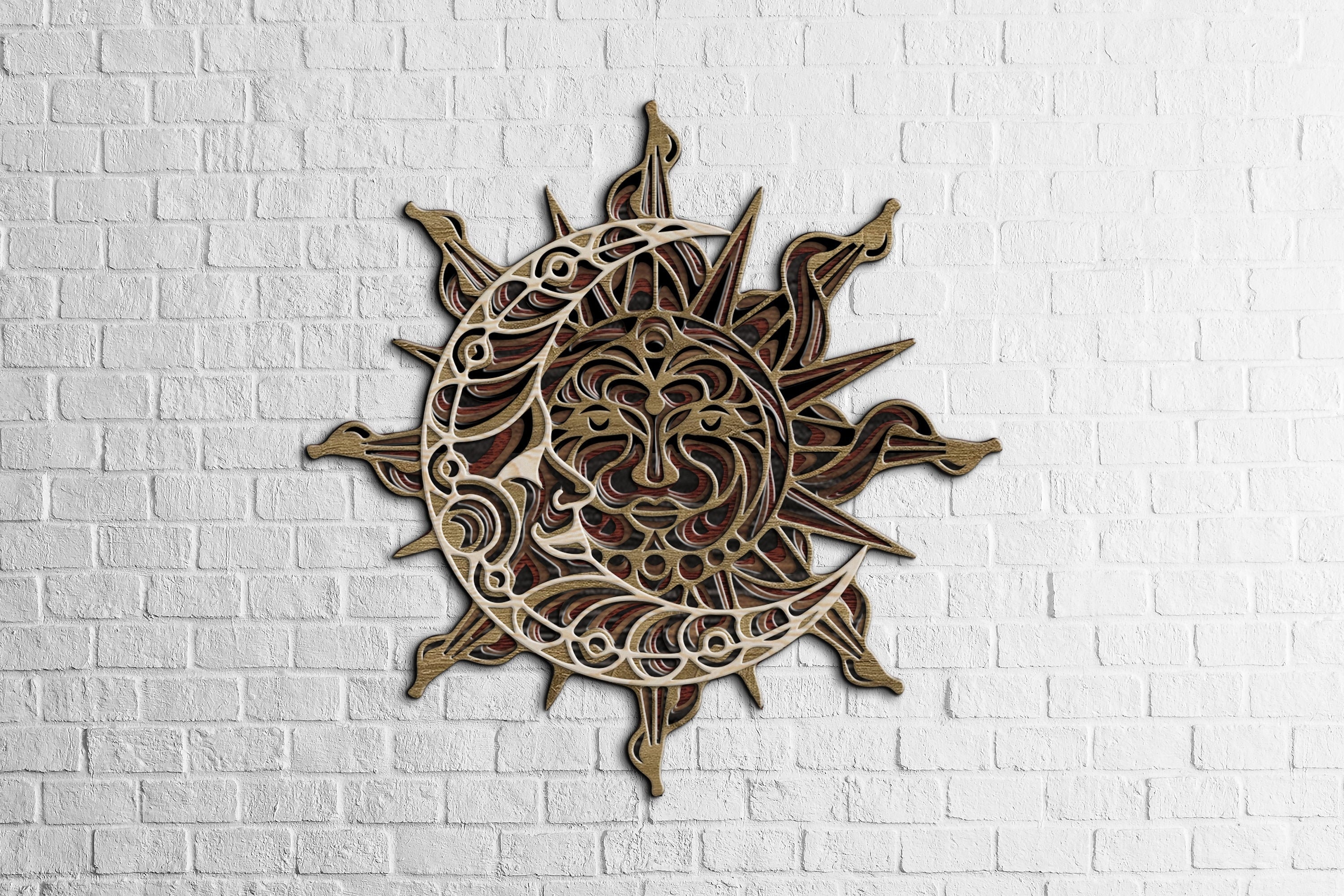 Wood sun wall decor, Sun and moon wall art, Sun and moon wall hanging, Celestial wall decor, Tarot wall decor, Lunar wall decor