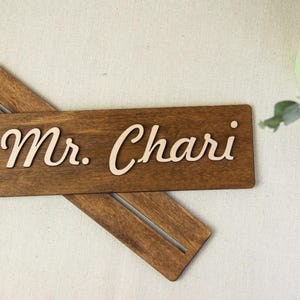 Custom desk name plate, Engraved name plate, Wood desk plaque, Wooden desk wedge, Teacher name sign, Desk name sign, Office nameplate