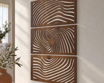 Plywood Wall Art Set, Abstract Wave Decor, Modern Wood Panels