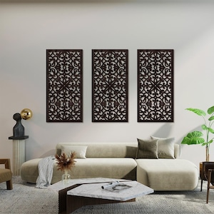 3 set of Moroccan Panel,Arabic Wall Art,Wooden Lattice,Boho Wood Wall Art 3 set,Wood Wall Decor Panel,Traditional Art,Moroccan lattice panel image 1