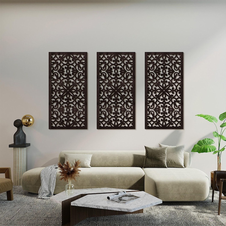 3 set of Moroccan Panel,Arabic Wall Art,Wooden Lattice,Boho Wood Wall Art 3 set,Wood Wall Decor Panel,Traditional Art,Moroccan lattice panel image 1