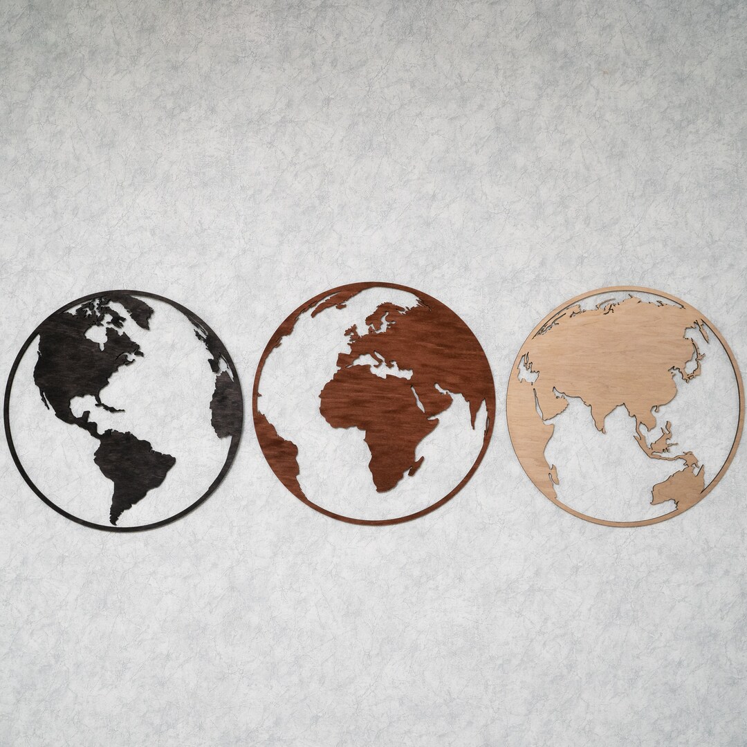 Earth Wall Art,earth Wall Decor Wood,earth Art Set of 3,globe Wall Art