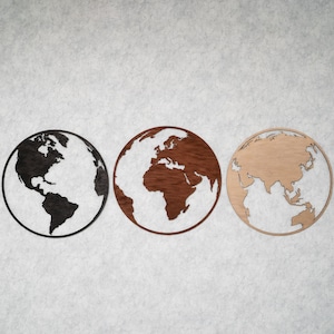 Globe Wandkunst, Globe Wanddekor, 3-teilige Wandkunst, Holz Weltkarte Wandkunst, Planet Erde Kunst, Planet Wandkunst, Dekorative Weltkarte