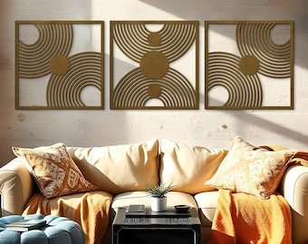 Geometric Wood Panel, Boho Abstract Wall Art, Circles Wall Art