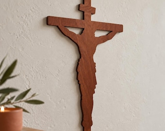 Plywood Crucifix Wall Decor, Jesus Christ Cross, Christian Wall Art, Catholic Home Decor, Prayer Room Cross, Faith Gift