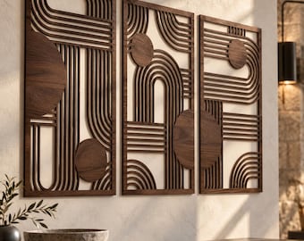 Mid Century Modern Plywood Wall Art, Geometric Wood Wall Decor, Abstract 3D Wall Panels, Retro Minimalist Home Decor
