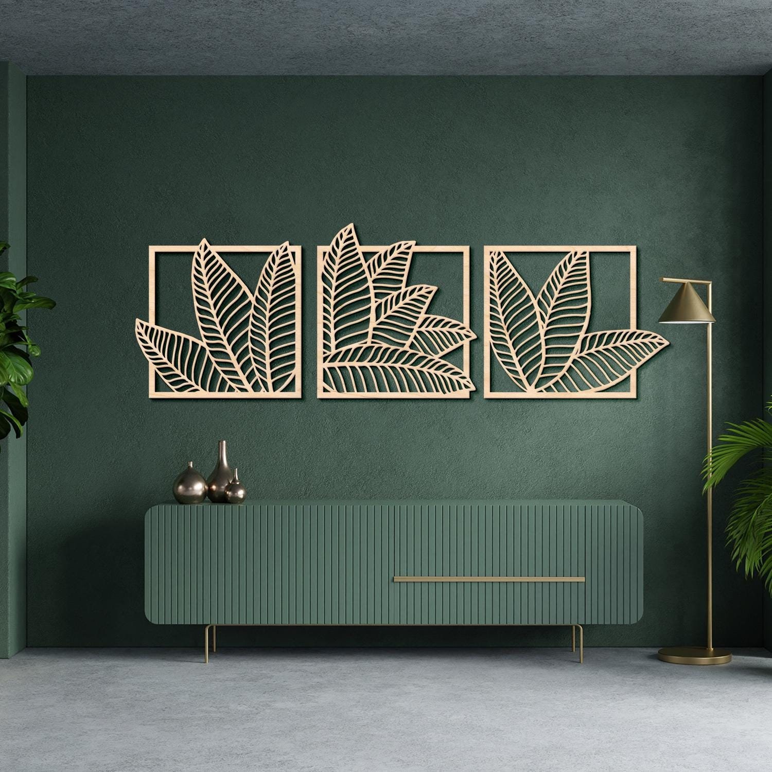 Palm leaf wall art, Leaves wall hanging, Banana leaf wall decor, Wood panel wall art, Set of 3 wall art nature, Boho leaf wall art