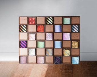 Wood tie rack, Wood tie box, Tie wall rack, Tie display, Tie organizer, Tie storage box, Closet organizer box, Wardrobe organizer, Tie case