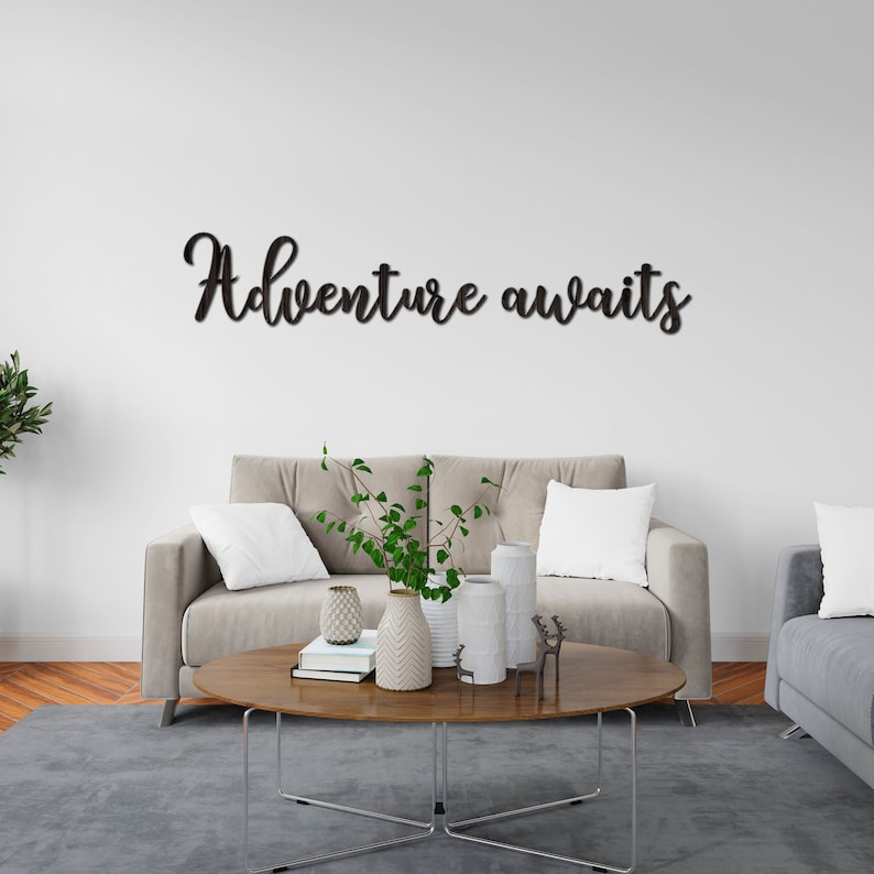 Adventure sign wood Cursive wood sign Cursive wall art Etsy