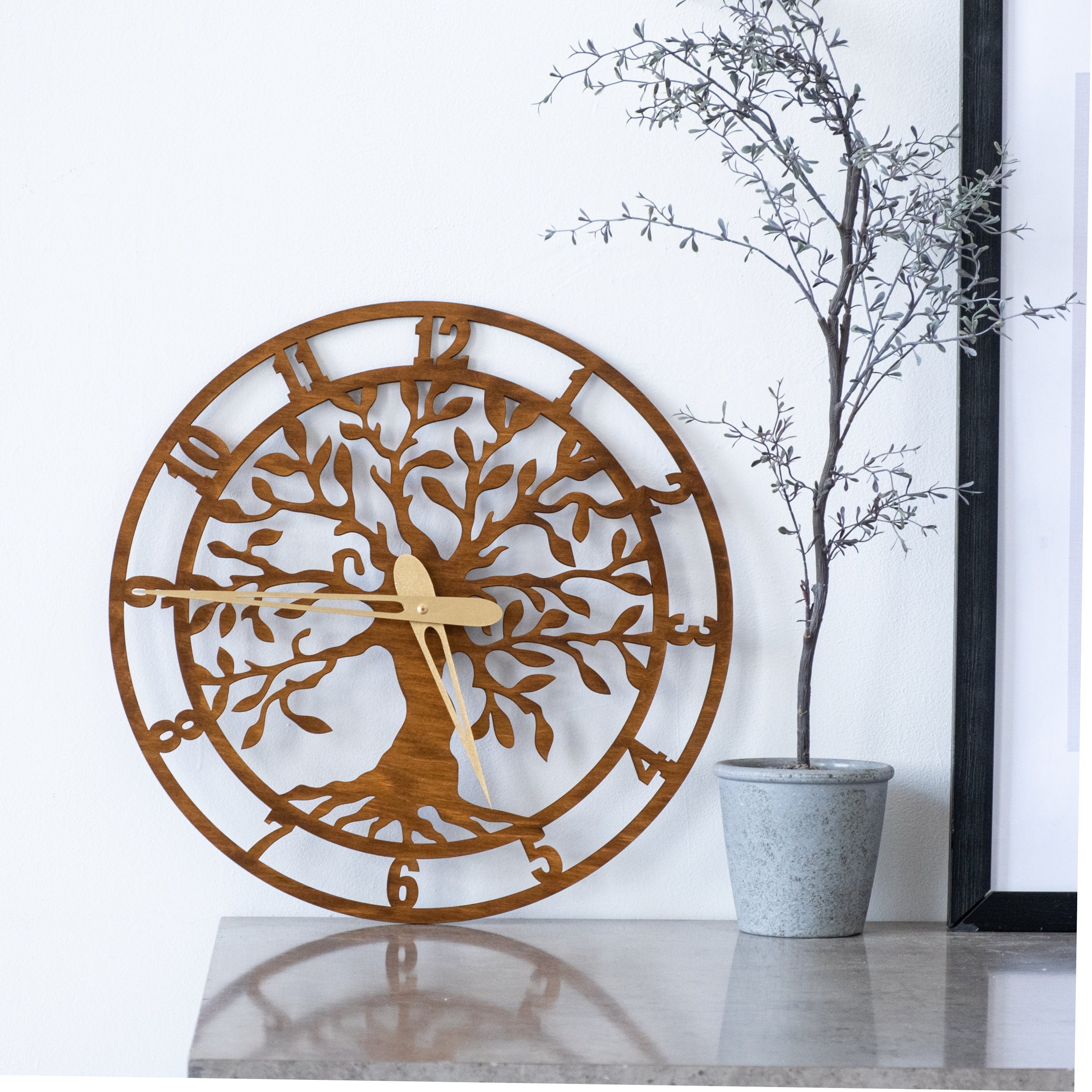 Horloge Murale Arbre De Vie Peinte à La Main 35x35 Cm - VALORI, Fabrication Italienne