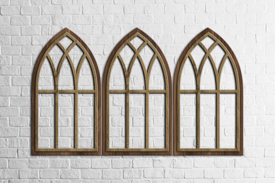 Wooden Arch Wall Art, Cathedral Window Frames, Arch Window Wall Decor