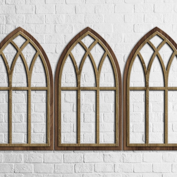 Cathedral window frame, Church window wall decor, Oversized window, Window frame wall decor, Farmhouse window frame, Wood arch window