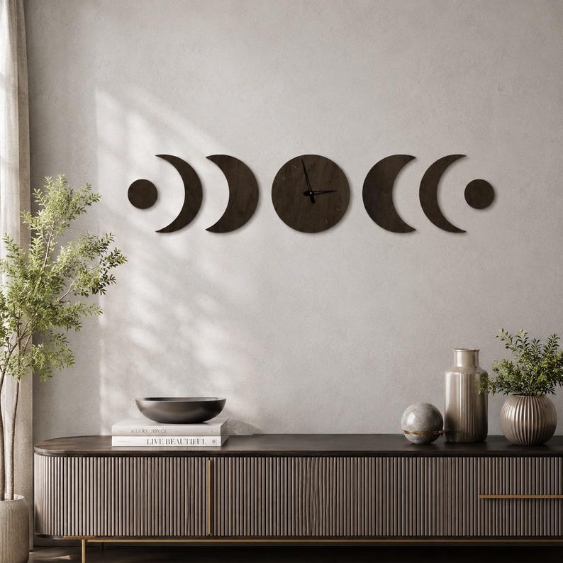 Moon Phase Wall Clock, Wooden Lunar Clock, Plywood Celestial Wall Decor ...