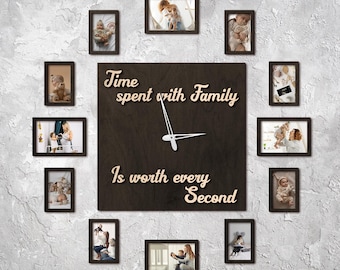 Big Clock Frame With Photos, Family Photo Frame, Big Wall Clock