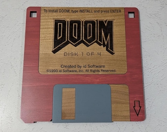 Doom Floppy Disk Wall Art Woodgrain - 9&quot; Square