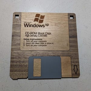 Windows XP Floppy Disk Wall Art Woodgrain - 9" Square