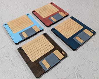 3.5&quot; Floppy Disk Coaster Set Woodgrain - Personalization Available