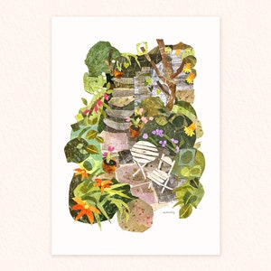 Cute Garden Print, Secret Garden Print, Collaged Garden