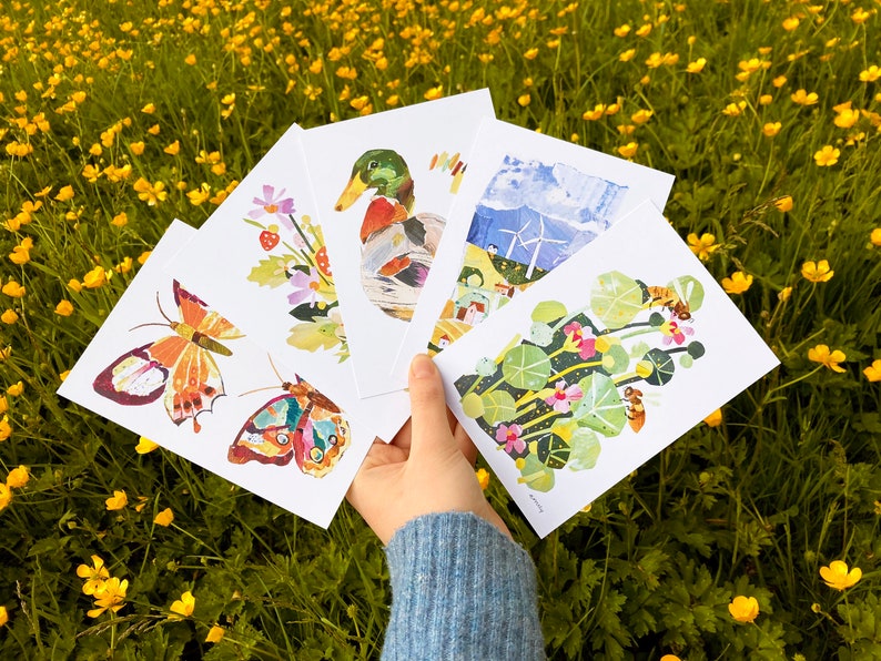 Collage Postcard Set, Nature Collage Set, A6 Art Prints image 1