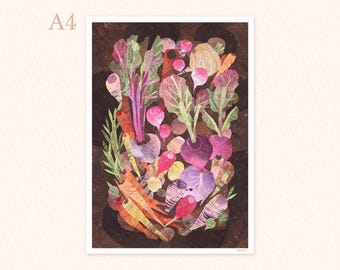 A4 Collaged vegetables art print