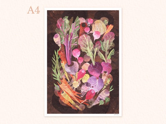 A4 Collaged vegetables art print