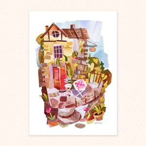 Cute A5 Cottage Print, Collaged Print, Collage art, Cottage Illustration