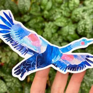 Blue Bird Sticker, Collaged Bird Sticker, Cute Die Cut Sticker