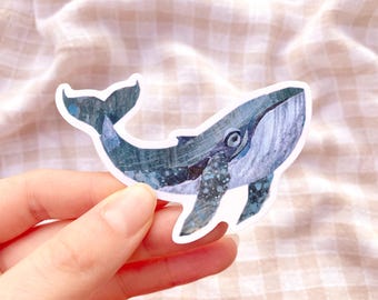 Whale sticker, collaged whale vinyl sticker