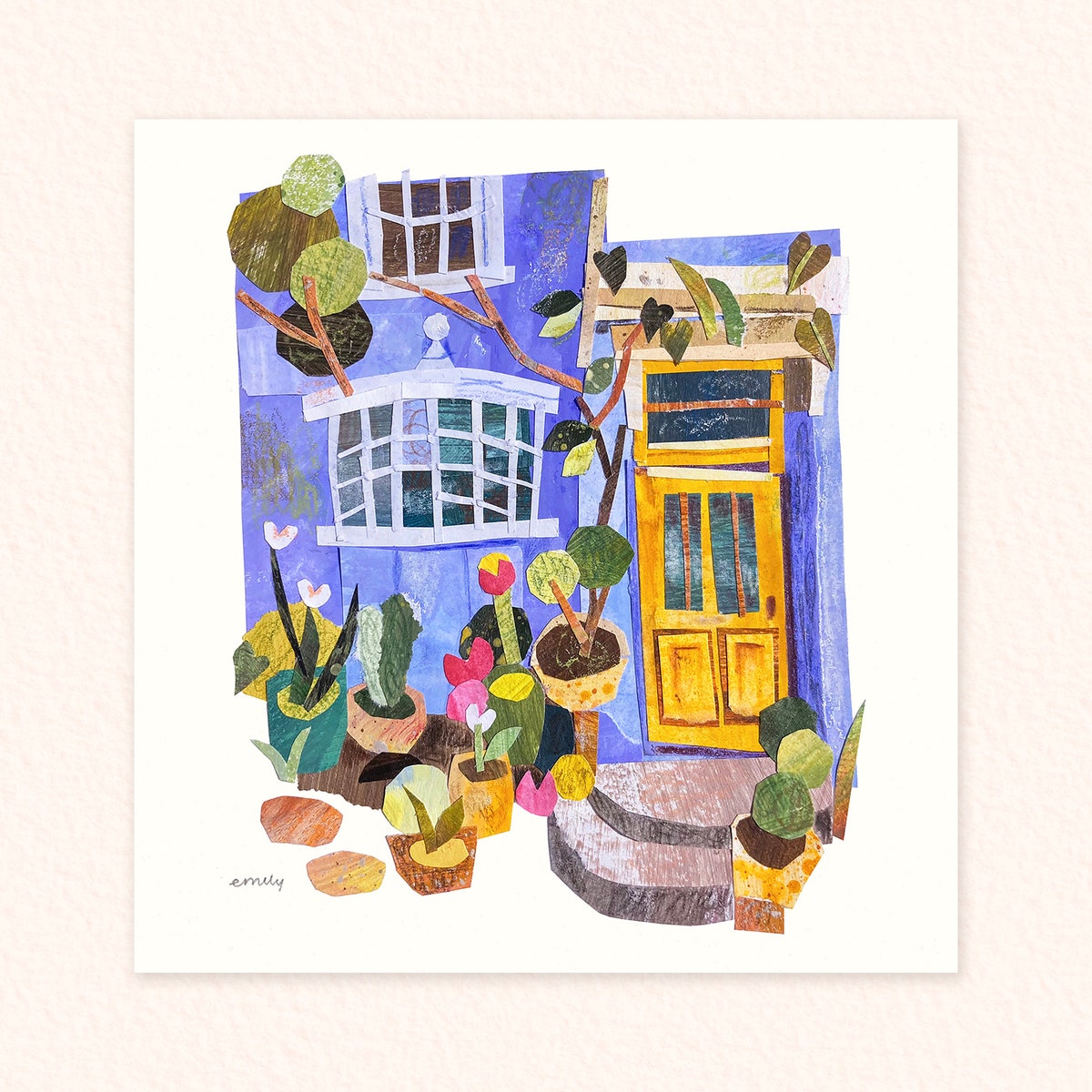 Square Blue Cottage Collage Print