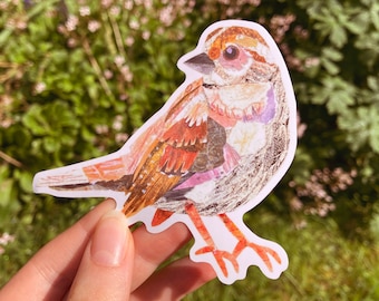 Collaged bird sticker, cute vinyl sticker