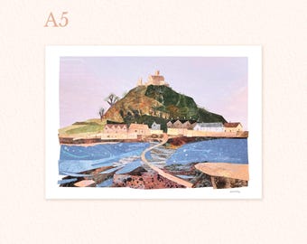 A5 St Micheal's Mount print, Collaged landscape print