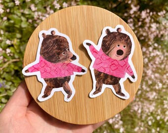 Cute bear sticker set, set of 2 vinyl bear stickers