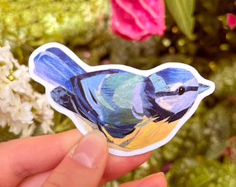 Blue tit sticker, Cute collaged bird sticker
