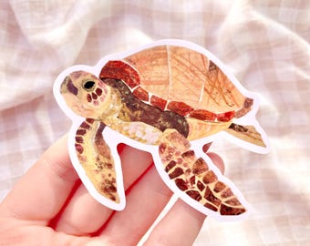 Turtle sticker, collaged turtle vinyl sticker