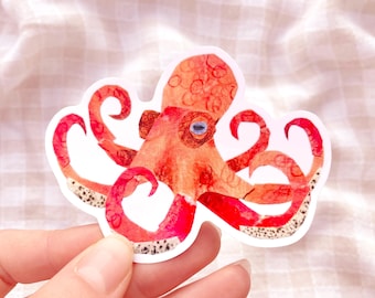 Octopus sticker, collaged octopus vinyl sticker